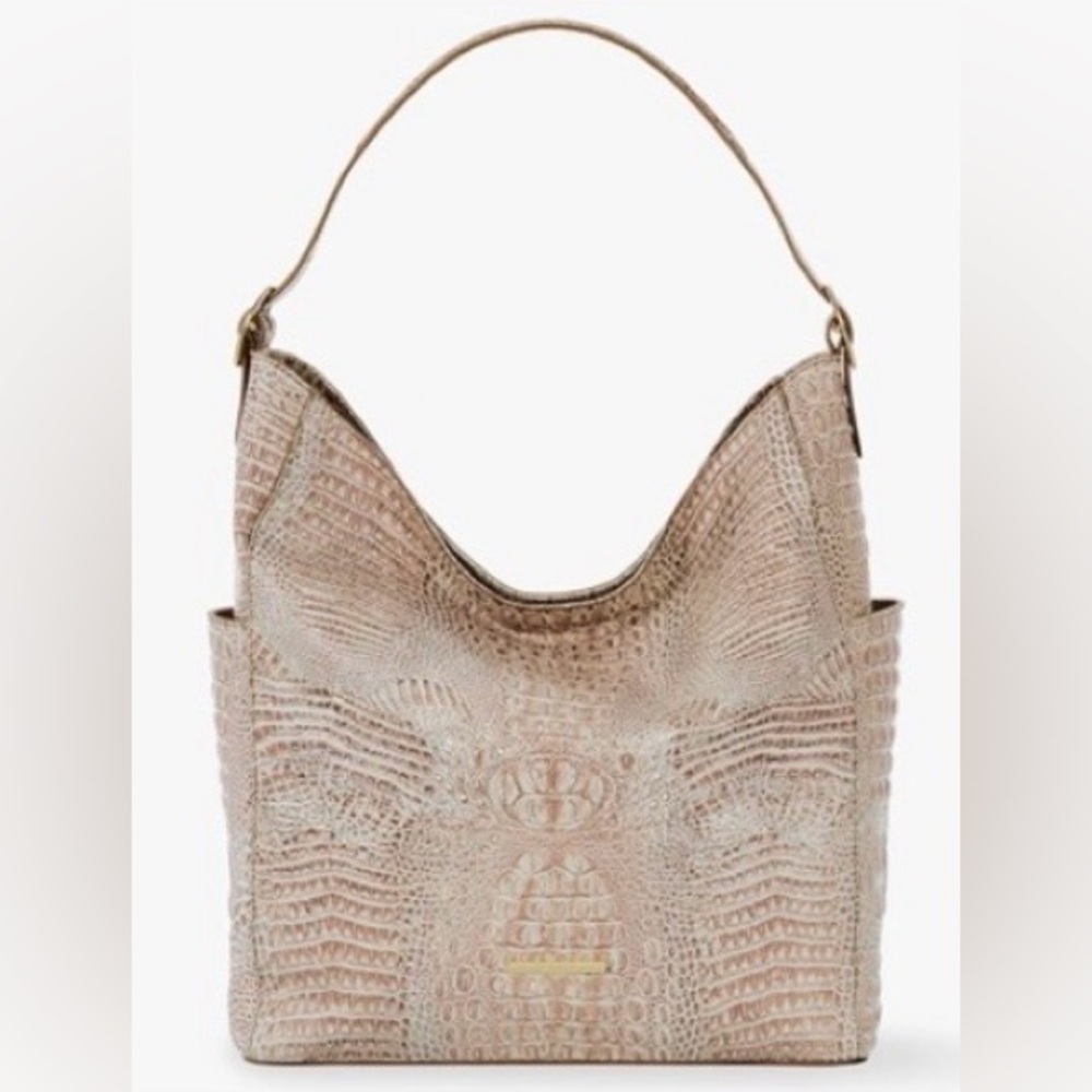 Brahmin Crocodile-Embossed Cream Shoulder Bag - Picture 2 of 8